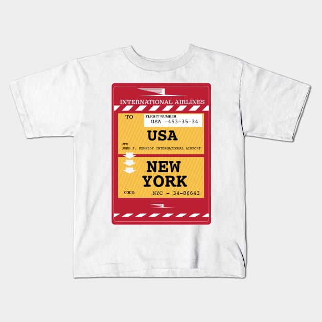 New York City Plane Ticket Kids T-Shirt by nickemporium1